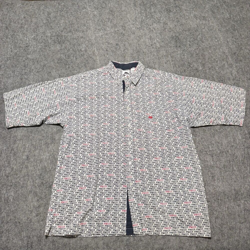 Vtg 90s Y2K Mecca USA AOP Logo Button Up Shirt Deadstock Streetwear XXL 2XL